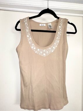 Liz&Co. Beige Sequin Ribbed Tank Top